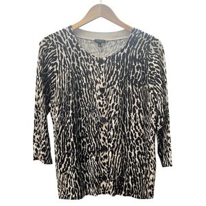 Talbots Leopard Animal Print Cardigan Women’s 3/4 length sleeves Size Large